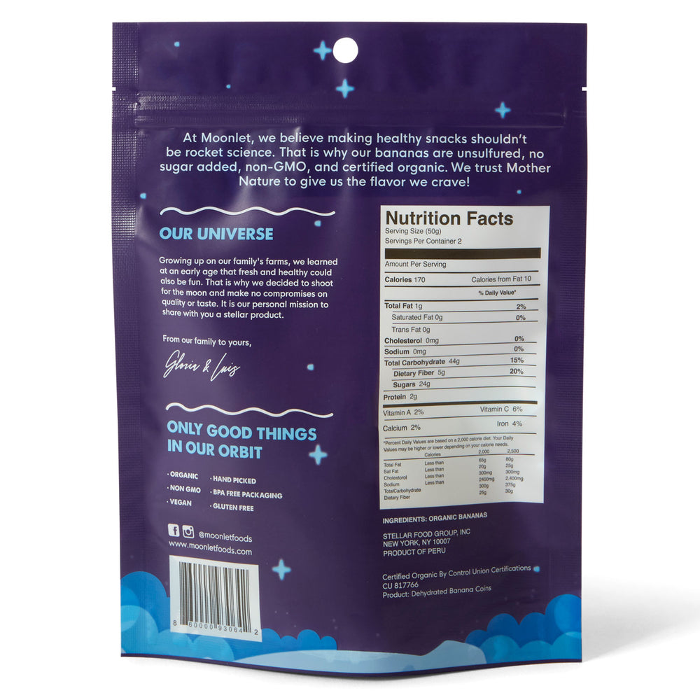 Moonlet foods organic dried bananas 3.5oz nutrition facts